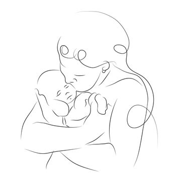 Woman holding a baby - hand drawn  llustration