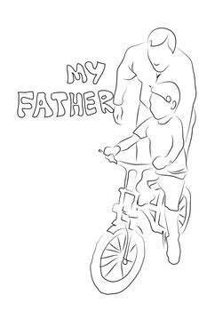 Father teaching his son to ride a bike