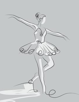 sketch of girls ballerina standing in a pose on gray background