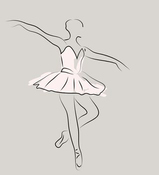 sketch of girls ballerina standing in a pose on gray background