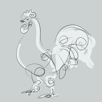 Rooster  Black outline illustration with white shadow