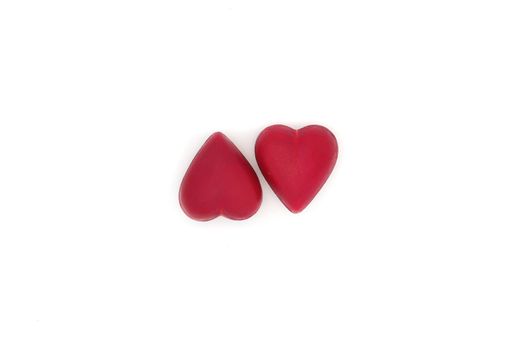 two red hearts isolated in white background, love, heart, Valentines' Day concept, minimalism