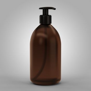 A brown transparent plastic bottle with a dispenser for cosmetics - mockup. 3d illustration