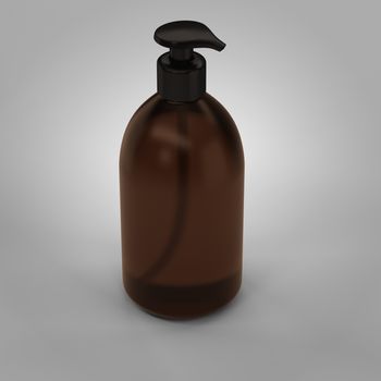 A brown transparent plastic bottle with a dispenser for cosmetics - mockup. 3d illustration