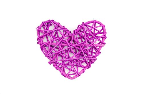 purple heart shaped rattan, isolated on white background, flat lay, directly above, copy space