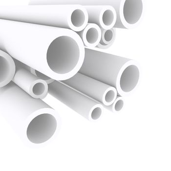 3d render of white pipes  isolated on white background