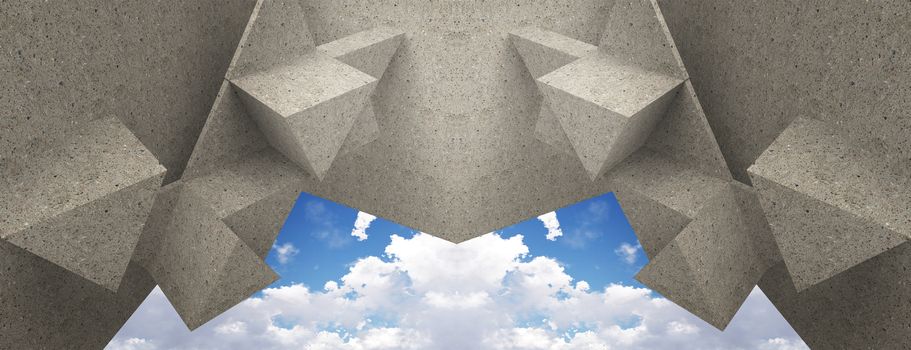 3d render of Abstract Architecture with sky in background