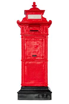 Isolated antique red post mail box on white background.