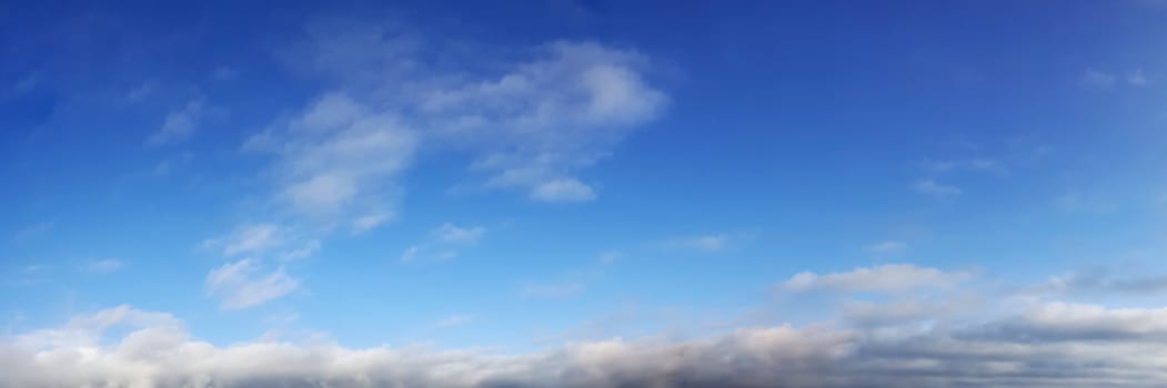 Panorama sky with cloud on a sunny day. Beautiful cirrus cloud.