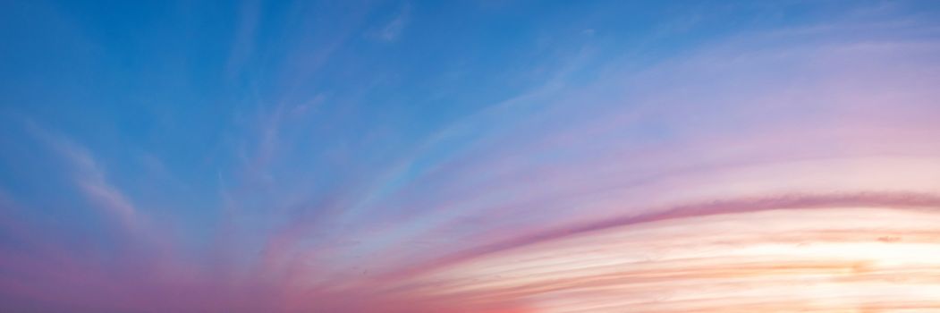 Dramatic panorama sky with cloud on twilight time. Panoramic image.