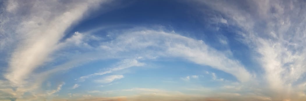 Panorama sky with cloud on a sunny day. Beautiful cirrus cloud.