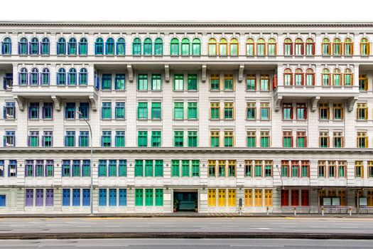 Colourful window shutters of the old building near Clark Quay, Singapore.