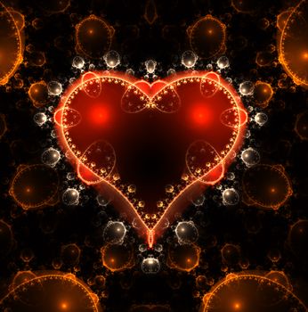 Burning and beating heart. Valentine's day background. An abstract computer generated modern fractal design on dark background. Abstract fractal color texture. Digital art. Abstract Form & Colors. Abstract fractal element pattern for your design