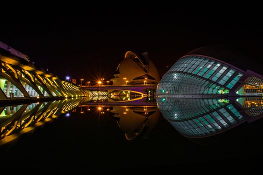 City of Arts and Sciences or Ciudad de las Artes y las Ciencias in Valencia at night