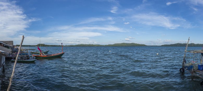 Fishing boat is out fishing. Fishermen is a career that has been popular in the seaside city of Thailand.