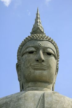 The face of a large Buddha.