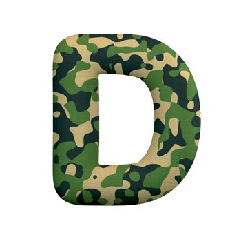 Army letter D - Uppercase 3d Camo font isolated on white background. This alphabet is perfect for creative illustrations related but not limited to Army, war, survivalism...