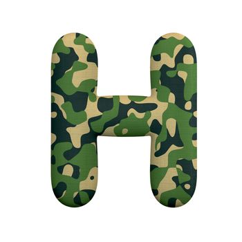 Army letter H - large 3d Camo font isolated on white background. This alphabet is perfect for creative illustrations related but not limited to Army, war, survivalism...