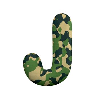 Army letter J - large 3d Camo font isolated on white background. This alphabet is perfect for creative illustrations related but not limited to Army, war, survivalism...