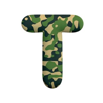 Army letter T - Capital 3d Camo font isolated on white background. This alphabet is perfect for creative illustrations related but not limited to Army, war, survivalism...