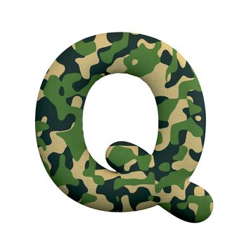 Army letter Q - large 3d Camo font isolated on white background. This alphabet is perfect for creative illustrations related but not limited to Army, war, survivalism...