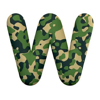 Army letter W - Uppercase 3d Camo font isolated on white background. This alphabet is perfect for creative illustrations related but not limited to Army, war, survivalism...