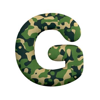 Army letter G - large 3d Camo font isolated on white background. This alphabet is perfect for creative illustrations related but not limited to Army, war, survivalism...