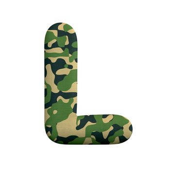 Army letter L - Uppercase 3d Camo font isolated on white background. This alphabet is perfect for creative illustrations related but not limited to Army, war, survivalism...