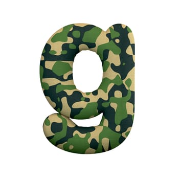 Army letter G - Lowercase 3d Camo font isolated on white background. This alphabet is perfect for creative illustrations related but not limited to Army, war, survivalism...