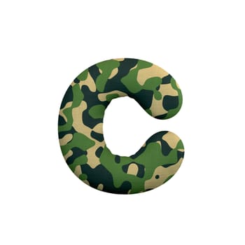 Army letter C - Small 3d Camo font isolated on white background. This alphabet is perfect for creative illustrations related but not limited to Army, war, survivalism...