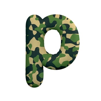 Army letter P - Small 3d Camo font isolated on white background. This alphabet is perfect for creative illustrations related but not limited to Army, war, survivalism...