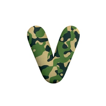 Army letter V - Small 3d Camo font isolated on white background. This alphabet is perfect for creative illustrations related but not limited to Army, war, survivalism...