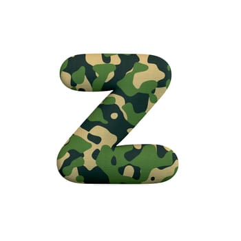 Army letter Z - Lower-case 3d Camo font isolated on white background. This alphabet is perfect for creative illustrations related but not limited to Army, war, survivalism...