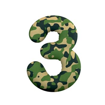 Army number 3 - 3d Camo digit isolated on white background. This alphabet is perfect for creative illustrations related but not limited to Army, war, survivalism...