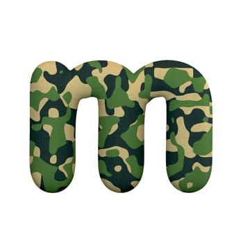 Army letter M - Small 3d Camo font isolated on white background. This alphabet is perfect for creative illustrations related but not limited to Army, war, survivalism...