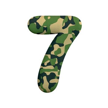 Army number 7 - 3d Camo digit isolated on white background. This alphabet is perfect for creative illustrations related but not limited to Army, war, survivalism...