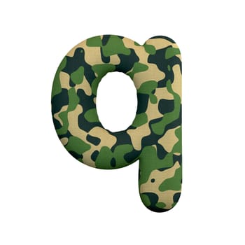 Army letter Q - Small 3d Camo font isolated on white background. This alphabet is perfect for creative illustrations related but not limited to Army, war, survivalism...