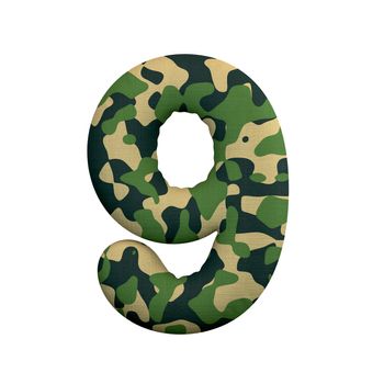 Army number 9 - 3d Camo digit isolated on white background. This alphabet is perfect for creative illustrations related but not limited to Army, war, survivalism...