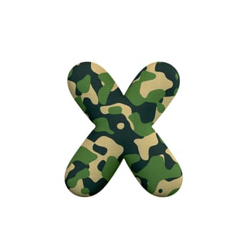 Army letter X - Small 3d Camo font isolated on white background. This alphabet is perfect for creative illustrations related but not limited to Army, war, survivalism...