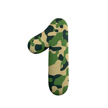 Army number 1 - 3d Camo digit isolated on white background. This alphabet is perfect for creative illustrations related but not limited to Army, war, survivalism...