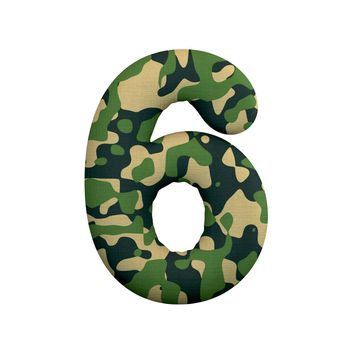 Army number 6 - 3d Camo digit isolated on white background. This alphabet is perfect for creative illustrations related but not limited to Army, war, survivalism...