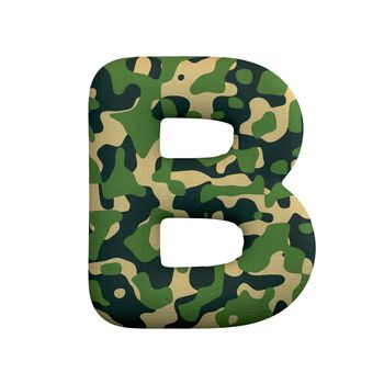 Army letter B - large 3d Camo font isolated on white background. This alphabet is perfect for creative illustrations related but not limited to Army, war, survivalism...