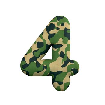 Army number 4 - 3d Camo digit isolated on white background. This alphabet is perfect for creative illustrations related but not limited to Army, war, survivalism...