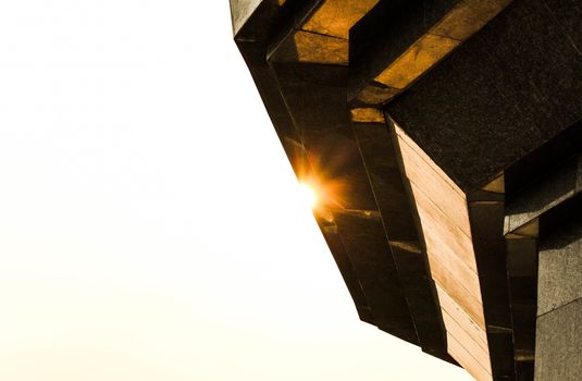 View of sunset in evening with silhouette of building. nature background.