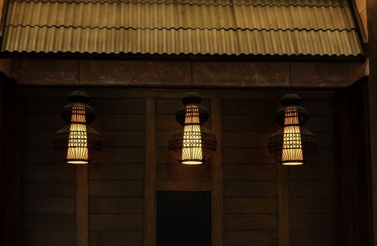 Close-up of Decorating the shop with lamps at Restaurant Japanese style in Chiang Mai, Thailand.