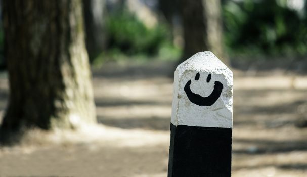 The smile kilo pillar​ near road in pine forest at Chiang Mai, Thailand.