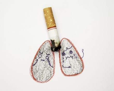 World No Tobacco Day; Smoking causes lung damage, isolated on white background.