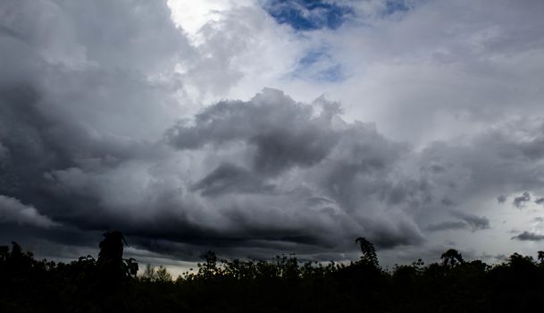 Dark gray dramatic sky with large clouds before rain.