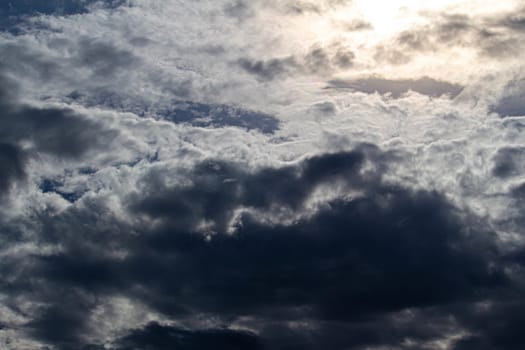 The Dark gray dramatic sky with large clouds in rainy seasons.