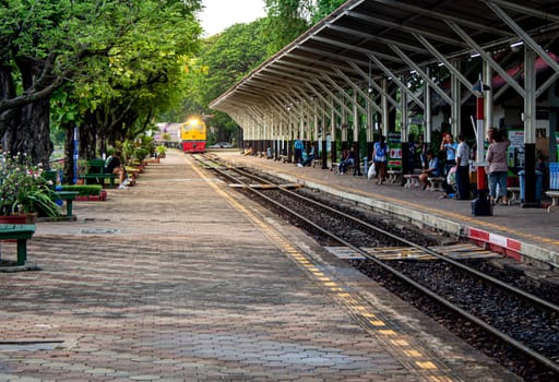 1 May 2019, Vintage diesel engine train is approaching the Lamphun station, Thailand.